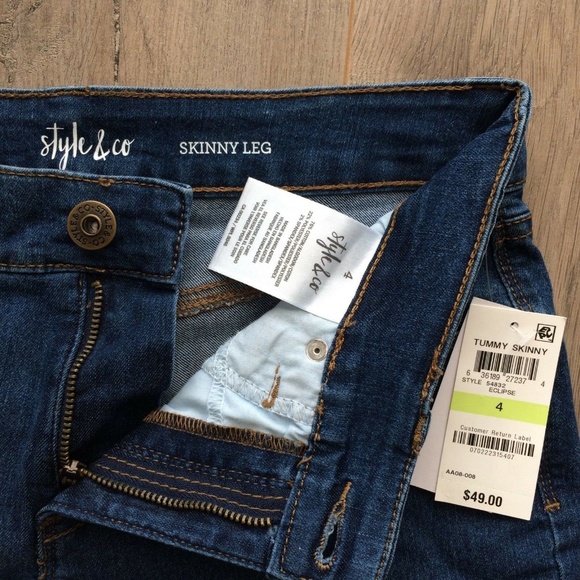 Style Co Tummy Control Skinny Leg Blue Denim Jeans - Picture 2 of 7